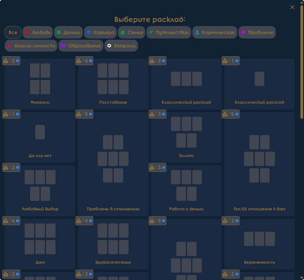 Разные виды раскладов